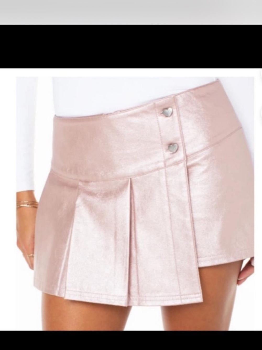 Metallic Rose Pink Pleated Mini Skort Large NWT